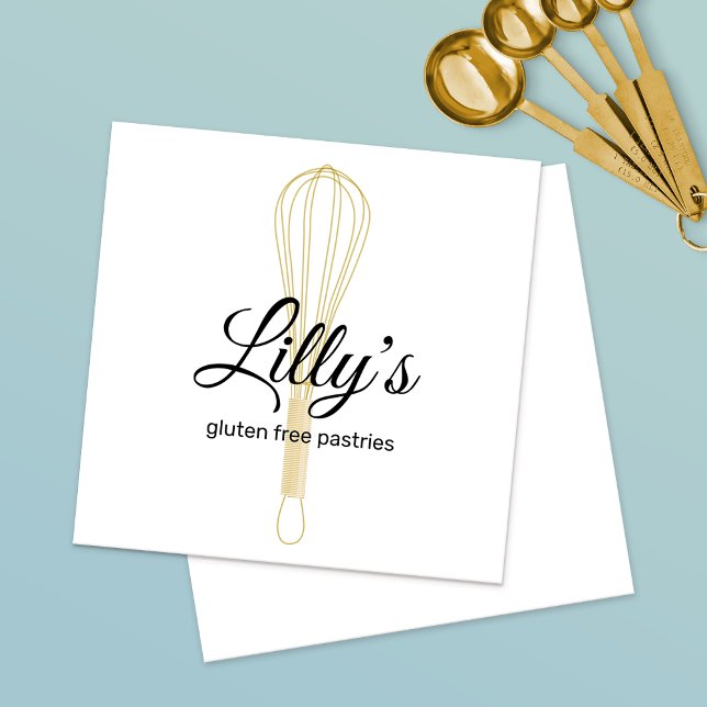 Tarjeta De Visita Cuadrada Pastry Baker Gold Whisk Bakery (Subido por el creador)