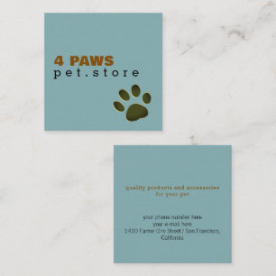Tarjeta De Visita Cuadrada Pata de Perro   Tienda de Mascotas azul moderno