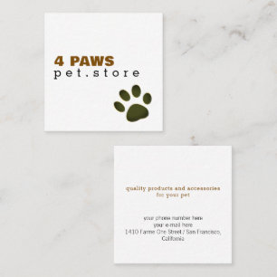 Tarjeta De Visita Cuadrada Pata de perro Tienda de mascotas blanca moderna