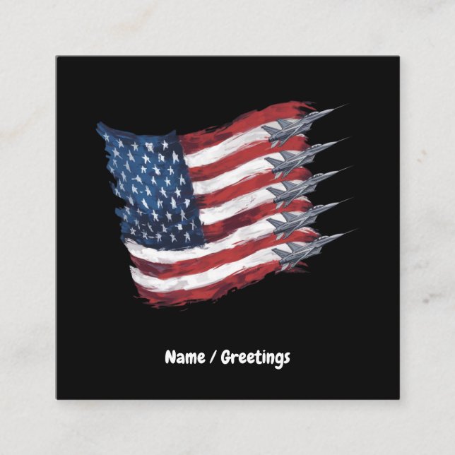 Tarjeta De Visita Cuadrada Patriótico Estados Unidos Combatir con la bandera  (Anverso)