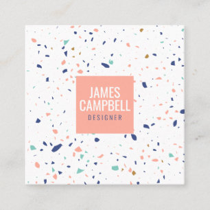 Tarjeta De Visita Cuadrada Patrón abstracto moderno de mármol terrazo rosa cl