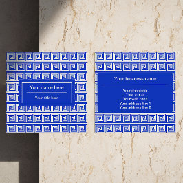 Tarjeta De Visita Cuadrada Patrón azul de las cuadradas de la clave del meand