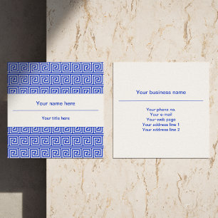Tarjeta De Visita Cuadrada Patrón azul de las cuadradas de la clave del meand