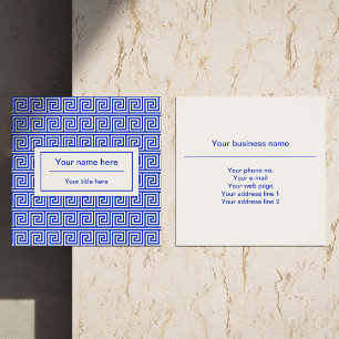 Tarjeta De Visita Cuadrada Patrón azul de las cuadradas de la clave del meand