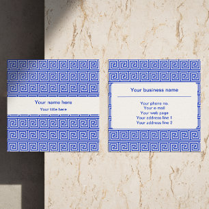 Tarjeta De Visita Cuadrada Patrón azul de las cuadradas de la clave del meand