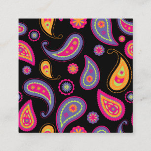 Tarjeta De Visita Cuadrada Patrón continuo de Paisley colorido