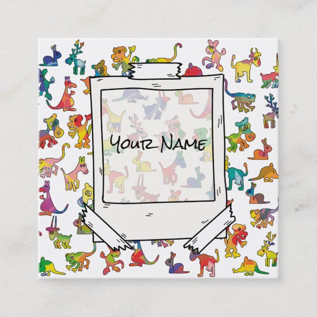 Tarjeta De Visita Cuadrada Patrón de animales de resumen loco (Anverso)