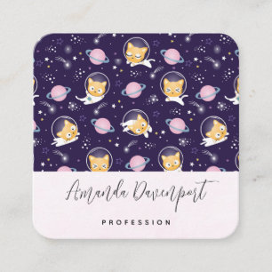 Tarjeta De Visita Cuadrada Patrón de astronautas de gatos gatitos