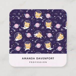 Tarjeta De Visita Cuadrada Patrón de astronautas de gatos gatitos