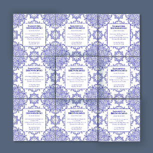 Tarjeta De Visita Cuadrada Patrón de azulejo mosaico continuo Navy
