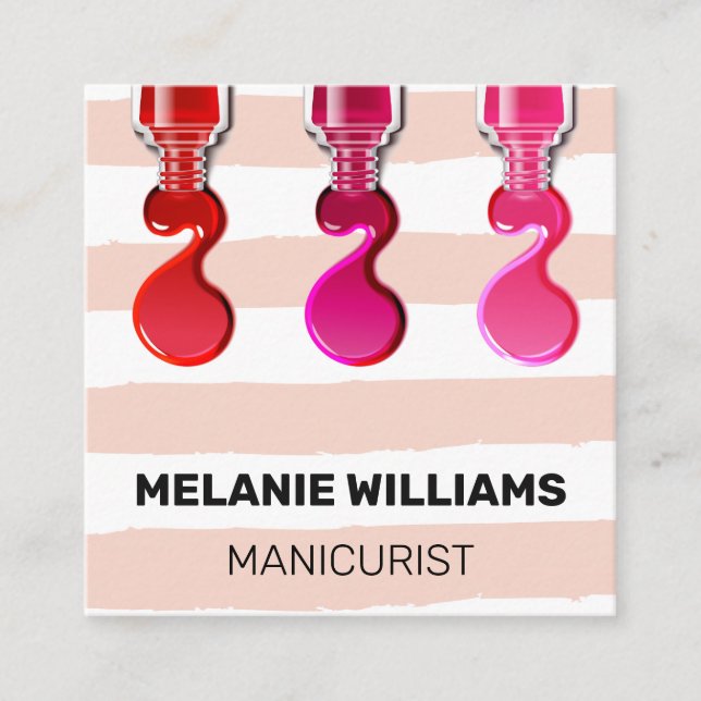 Tarjeta De Visita Cuadrada Patrón de bandas | Nail Poland Pour (Anverso)