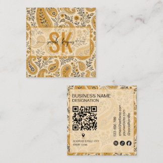 Tarjeta De Visita Cuadrada Patrón de cachemira moderno con código Qr monogram