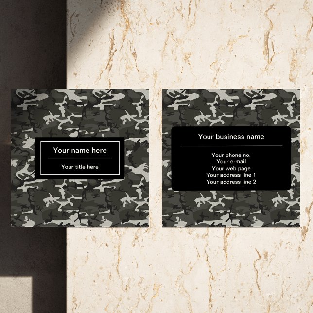 Tarjeta De Visita Cuadrada Patrón de camuflaje gris, patrón militar, ejército (Subido por el creador)