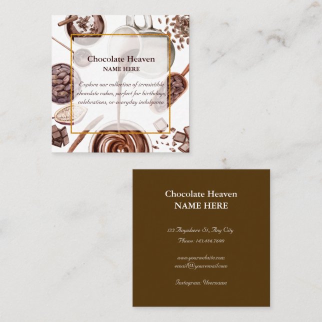 Tarjeta De Visita Cuadrada Patrón de chocolate acuarela (Anverso / Reverso)