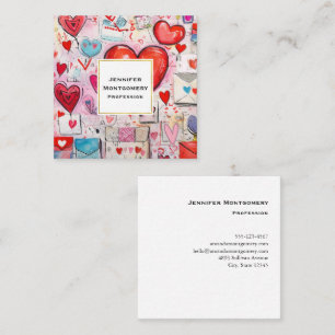 Tarjeta De Visita Cuadrada Patrón de corazones y letras de amor caprichosos