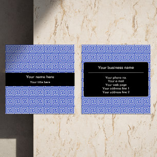 Tarjeta De Visita Cuadrada Patrón de cuadrados de clave Meandro griega azul