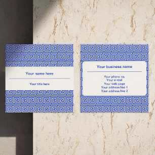 Tarjeta De Visita Cuadrada Patrón de Cuadrados de Llave Meandro Griego Azul