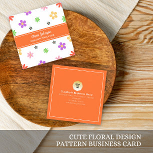 Tarjeta De Visita Cuadrada Patrón de diseño floral cúbico colorido