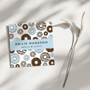 Tarjeta De Visita Cuadrada Patrón De Donuts Azules, Tienda De Pasteles, Tiend