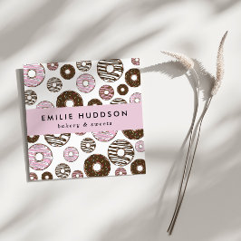 Tarjeta De Visita Cuadrada Patrón De Donuts Rosados, Tienda De Pasteles, Tien