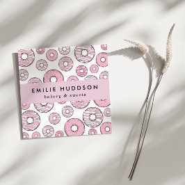Tarjeta De Visita Cuadrada Patrón De Donuts Rosados, Tienda De Pasteles, Tien