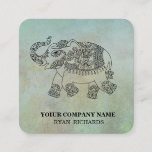 Tarjeta De Visita Cuadrada Patrón de elefante dibujado a mano