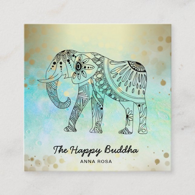 Tarjeta De Visita Cuadrada ** Patrón de elefante dibujado a mano Buda Oro (Anverso)