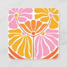 Tarjeta De Visita Cuadrada Patrón de flor retro Boho