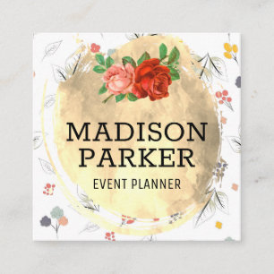 Tarjeta De Visita Cuadrada Patrón de flores sin soldadura cepillado de oro