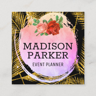 Tarjeta De Visita Cuadrada Patrón de hojas de palma cepilladas de oro