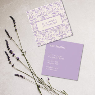 Tarjeta De Visita Cuadrada Patrón de hojas violetas mínimas