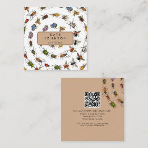 Tarjeta De Visita Cuadrada Patrón de insectos y bichos de época