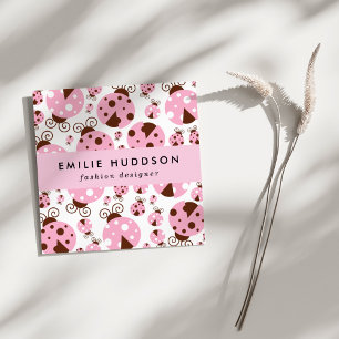 Tarjeta De Visita Cuadrada Patrón De Ladybugs, Cute Ladybugs, Pink Ladybugs