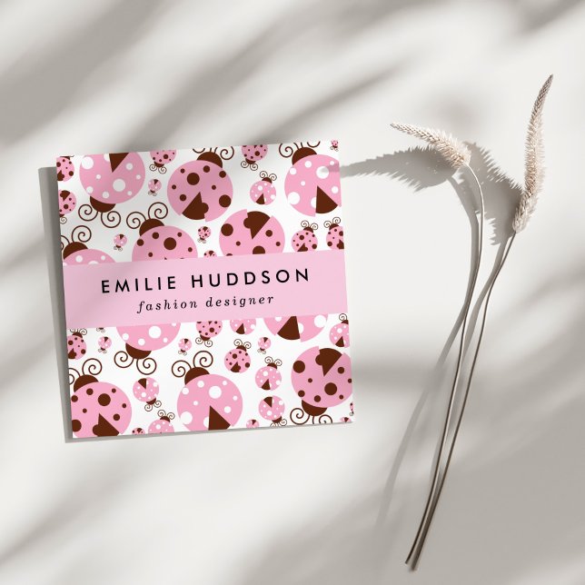 Tarjeta De Visita Cuadrada Patrón De Ladybugs, Cute Ladybugs, Pink Ladybugs (Subido por el creador)