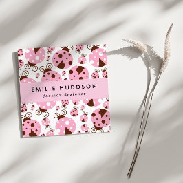 Tarjeta De Visita Cuadrada Patrón De Ladybugs, Cute Ladybugs, Pink Ladybugs