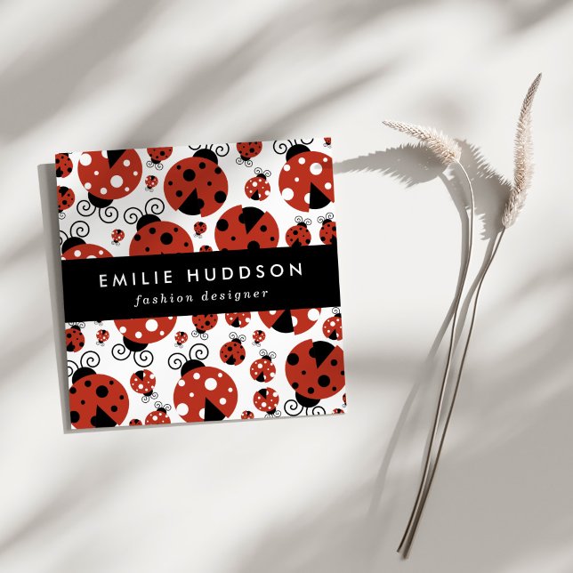 Tarjeta De Visita Cuadrada Patrón De Ladybugs, Cute Ladybugs, Red Ladybugs (Subido por el creador)