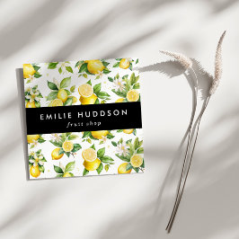 Tarjeta De Visita Cuadrada Patrón de limón, flores de limón, cítricos, tienda