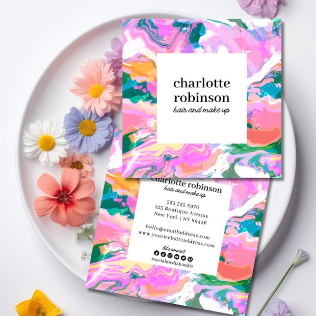 Tarjeta De Visita Cuadrada Patrón de mármol pintado de resplandor moderno (Subido por el creador)