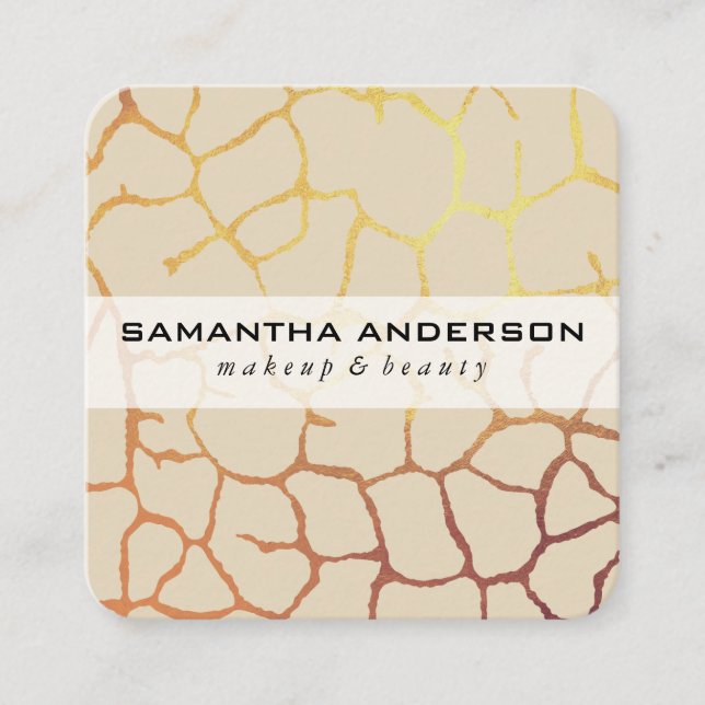 Tarjeta De Visita Cuadrada Patrón de Moda dorada contemporánea (Anverso)