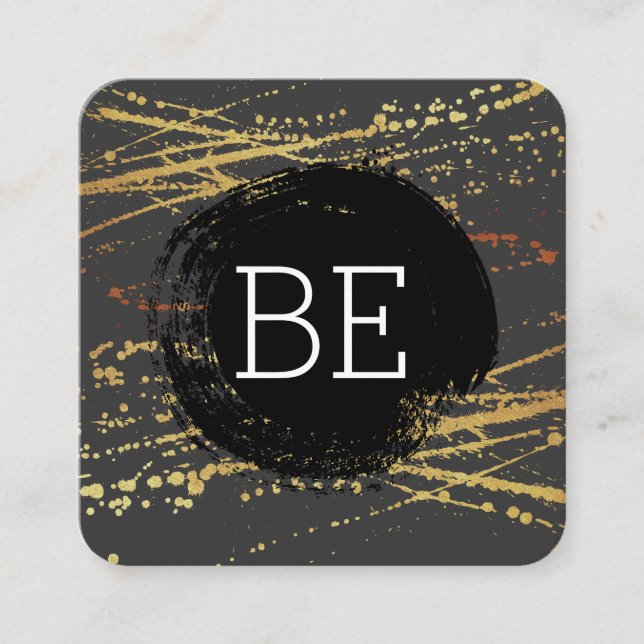 Tarjeta De Visita Cuadrada Patrón de oro cepillado de monograma (Anverso)