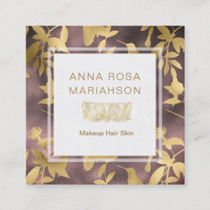 Tarjeta De Visita Cuadrada *~* Patrón de pájaro dorado de arte floral Deco