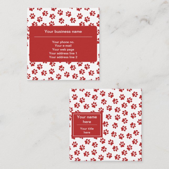 Tarjeta De Visita Cuadrada Patrón De Patas, Patas De Perro, Patas De Gatos, P (Anverso / Reverso)