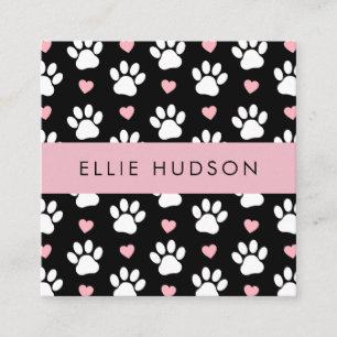 Tarjeta De Visita Cuadrada Patrón De Paws, Perro Groomer, Perro Walker, Tiend