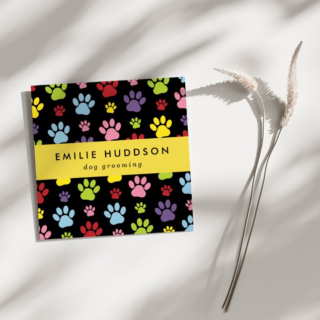 Tarjeta De Visita Cuadrada Patrón De Paws, Perro Groomer, Perro Walker, Tiend (Subido por el creador)