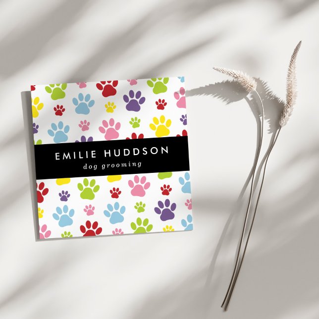 Tarjeta De Visita Cuadrada Patrón De Paws, Perro Groomer, Perro Walker, Tiend (Subido por el creador)