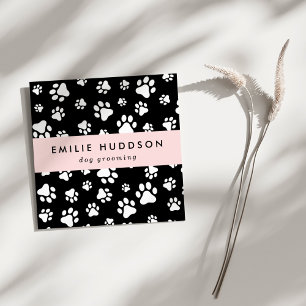 Tarjeta De Visita Cuadrada Patrón De Paws, Perro Groomer, Perro Walker, Tiend
