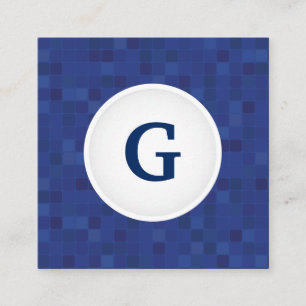 Tarjeta De Visita Cuadrada Patrón de píxeles de mosaico azul monograma person