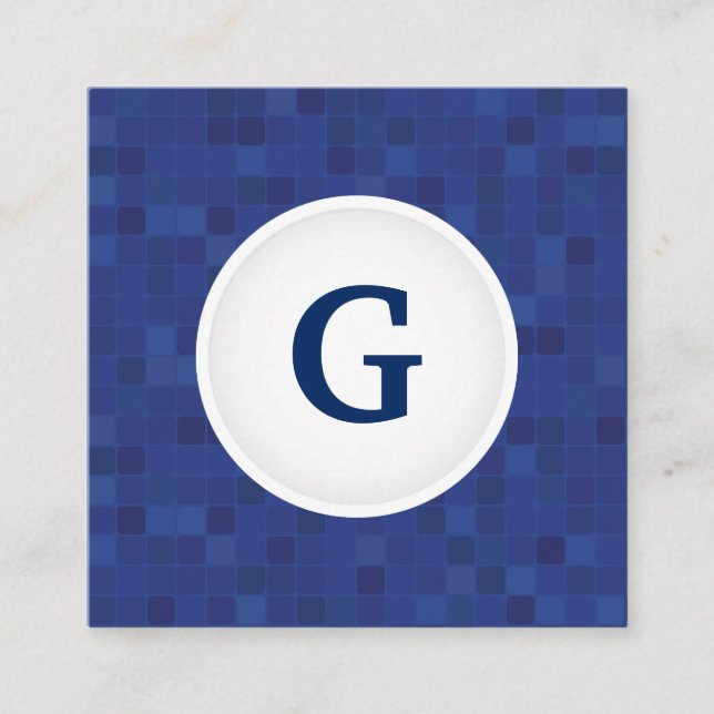 Tarjeta De Visita Cuadrada Patrón de píxeles de mosaico azul monograma person (Anverso)