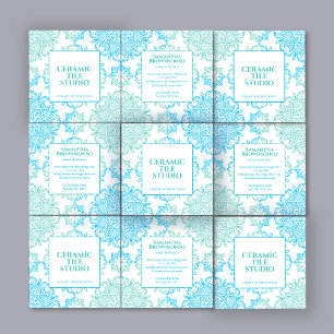 Tarjeta De Visita Cuadrada Patrón de punto de mosaico continuo verde azul
