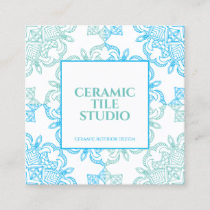 Tarjeta De Visita Cuadrada Patrón de punto mosaico continuo verde azul